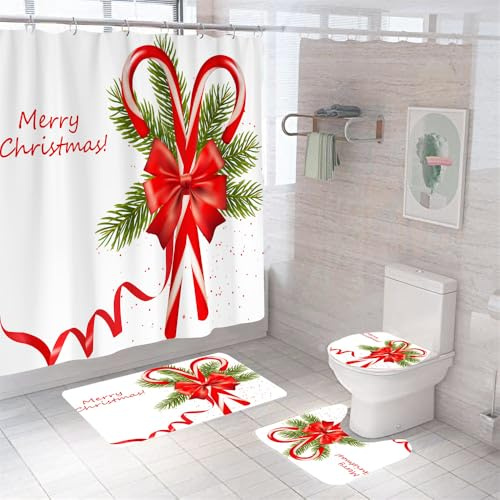 Badezimmerteppich Weihnachten Badteppich rutschfest Waschbar Badgarnitur 3 Teilig – Badematte Set Mit Wc-Vorleger Und Badematte,Teppich Badezimmer Für Sicherheit Und Komfort Im Bad 45X75Cm