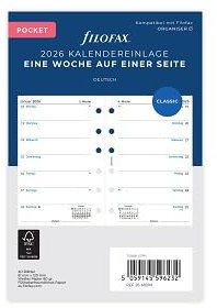 Filofax Kalender Pocket 1 Woche auf einer Seite (deutsch)2026