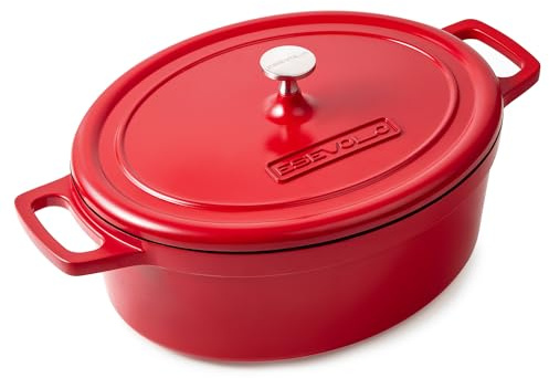 ESEVOLO Casseruola ovale in ghisa a induzione Pentola 6,3 L 31 cm di alluminio, rivestimento antiaderente effetto pietra, rosso