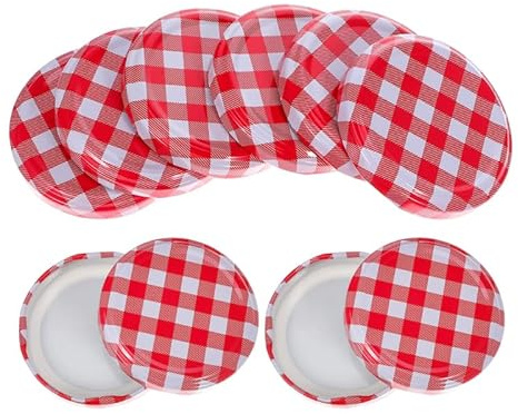 Hemobllo Checkered Jam Jar Lids Regular Mouth Canning Lids for 6Cm Jars Rustproof Metal Twist off Jar Lids 10 Pack Replacement Caps for Jam Jelly Food Storage and Condiments