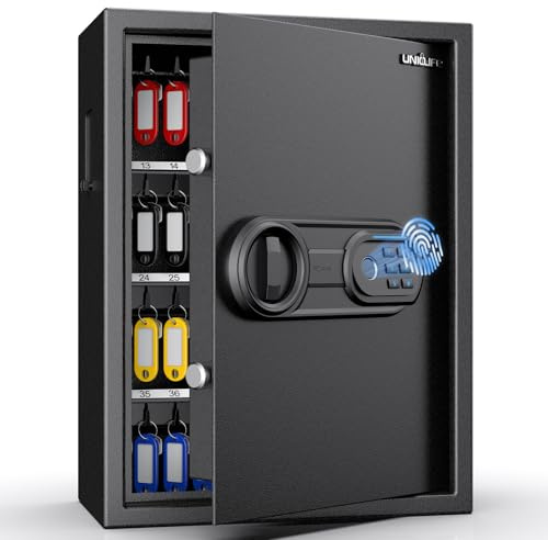 Uniclife 71 Emplacement boîte à clés avec Code et clé Cabinet clé d’Empreinte Digitale avec Anti-vol et clé Coffre-Fort de clé Entreprise d’hôtel de Bureau Montage Mural