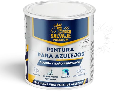 BRICOSALVAJE Pintura Premium para Azulejos, BRILLANTE, Duradera, Lavable, Aplicación Sencilla, Perfecta para Baños y Cocinas (AIRE PURO, 0,75 Litros)