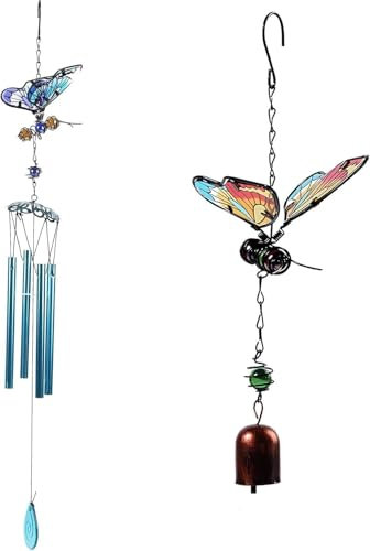 Acchiappasole in vetro colorato, 2 pezzi, a forma di farfalla, campane con campane, decorazione per finestre, giardino, patio, casa