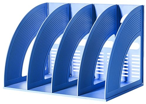 Portariviste da Scrivania, Portariviste con 4 Scomparti, Raccoglitore Stand up Raccoglitore in Plastica, Vassoio di Selezione per Raccoglitore Stand up, Scaffale da Scrivania A4(Blu)