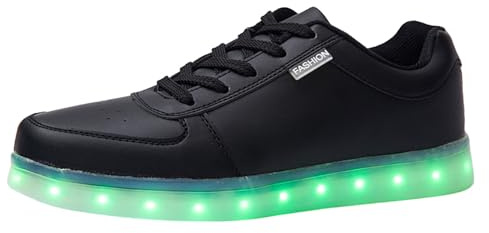 2026 Chaussures lumineuses LED colorées Version coréenne Paire USB Sport Bord Chaussures Low Top Or Argent Sport Femme Mariage, Noir , 43 EU