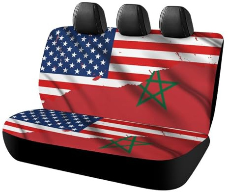 America Moors Moorish Friendship USA Moroccan Morocco Flag Car Rear Seat Cover Scratch Proof Nonslip Back Bench Protector Protector Covers Interior Universal Cushion Fit Almost Vehicle
