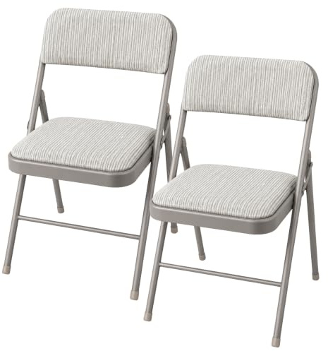 Sakusei Tools Premium Padded Folding Chair with Fabric Cushion – Heavy Duty Metal Frame, Foldable Back Rest Chair for Home, Office, Garden, or Computer Desk – Comfortable Cushioned Seat (2, Grey)