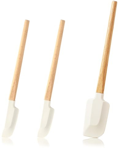 OPVYAEU 3 Piezas espatulas silicona cocina, espátulas para hornear con mango de madera, espátula de goma de grado alimenticio, espátulas pequeñas de silicona para hornear, cocinar y mezclar (madera)