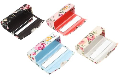 Garneck Étui à Rouge à Lèvres avec Miroir Tissu Floral Coloré, Rangement Cosmétique Compact pour Femme, Pochette Voyage Portable 4 Pièces (Noir, Blanc, Rose, Bleu