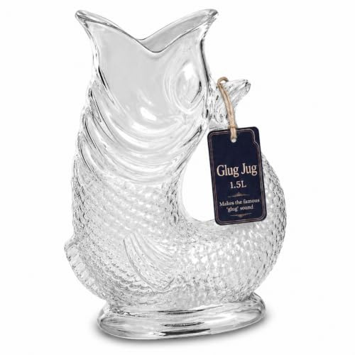 Giggling Grandma Wasserkaraffe Borosilikatglas in Fischform - 1,5 L - Fisch Karaffe mit Gluckergeräusche für lustiges ausgießen von Wasser, Wein & mehr - Karaffe Fisch – Fischkrug