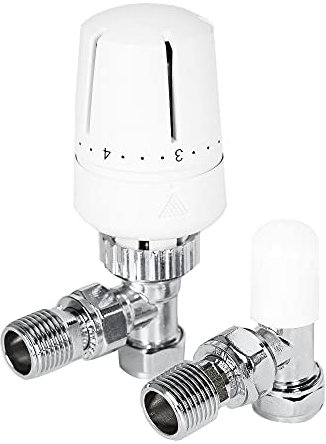 WarmeHaus Thermostatic Radiator Valve 15mm x 1/2 Angled Rad TRV + Lockshield White & Chrome - Pack of 10