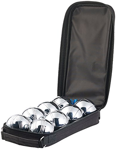 PEARL Boule Kugeln: Boule- & Boccia-Spiel: 8 Metall-, 1 Holz-Kugel, Abstandsmesser, Tasche (Boccia Kugeln Metall, Set 8, Geburtstag)
