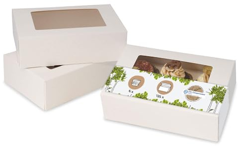 BIOZOYG 6er Cupcake Muffin Box Karton mit großem Sichtfenster inkl. Einlage I 125 Stück Patisserieschachteln Geschenkboxen weiß I Bio Box Take Away Kartonschachtel biologisch abbaubar
