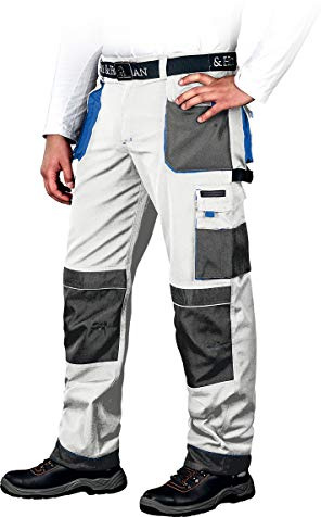 Leber&Hollman Arbeitshose für Herren - Sicherheitshose für Männer - mit Taschen für Kniepolster - Bundhose - Berufsbekleidung - Weiß/Blau - Größe 60