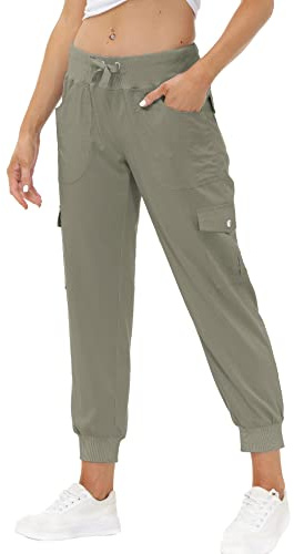 JINSHI Pantalones Mujer Cargo Pantalón Largo Trabajo Pant Deportivo Jogger Cintura Alta con Bolsillos Gris Caqui XL