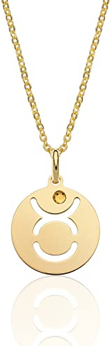 AKA Gioielli® - Collar Zodiaco Tauro de Plata 925 Bañada en Oro con Colgante Signo Zodiacal Tauro para Mujer
