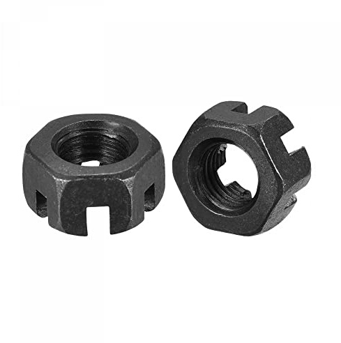 uxcell M10x1.25mm Hexagon Slotted Nut, Grade 4.8 Carbon Steel Hex Castle Nuts, Black, 10Pcs