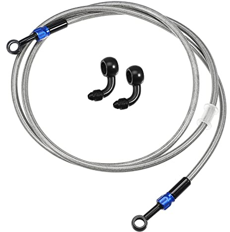 A ABSOPRO Tubo Freno AN3 28° 90° 170cm Per Moto Argento 1 Set | Materiale Silicone Alluminio, Filettatura M10x1, Diametro 10mm, Applicazione ATV Scooter Fuoristrada