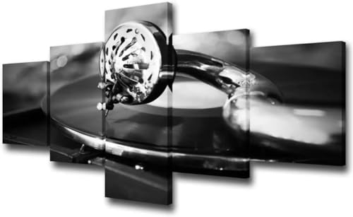 FatAco 5 Teile Altes Grammophon Nahaufnahme Die Bilder sind auf Echtholzrahmen montiert. Kunstvoll gedruckte Wandbilder