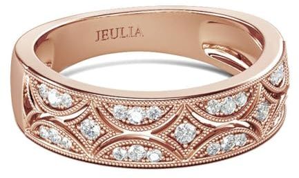 Jeulia 925 Sterling Silber Ringe Milgrain Rundschliff Damen Band Jubiläum Versprechen Ringe mit Schmuckschatulle für Sie Frauen Mädchen