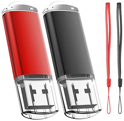 Cle USB 64 Go, EASTBULL Clé USB 2.0 Flash Drive Stockage Disque Mémoire Stick avec Cordes, Ensemble de Deux, Bleu/Rouge