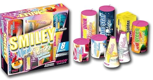 KLIMA Smiley Maxi Pack - 8-teiliges Fontänen-Sortiment Jugendfeuerwerk für Kinder ab 12 Jahren