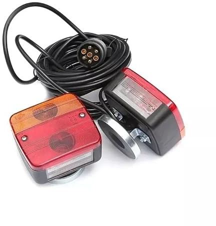 2x Rückleuchten + Magnet 12V mit 4 Funktionen Heckleuchten E4 Prüfzeichen 7 polig Stecker 7,5m Kabel mit Glühbirnen Links + Rechts Satz Auto PKW Anhänger Wohnwagen Traktor Landtechnik LKW KFZ