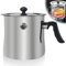 Pentola per latte con coperchio, 1,5 l, con pipa, a doppia parete, con manico in bachelite, per budini, bagnomaria, in acciaio inox, per induzione a gas