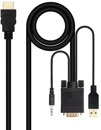Glowster Câble convertisseur HDMI vers VGA, jack 3,5 mm et USB-A de 1,8 m, permet de connecter des appareils HDMI à des moniteurs VGA, idéal pour les présentations et l'audio.