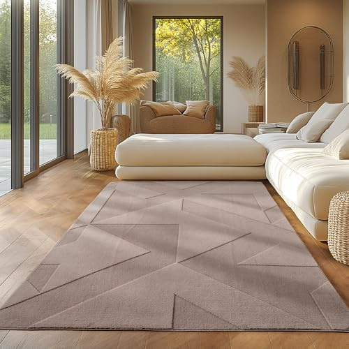 SIMPEX Boho Teppich 160 x 230 cm Beige, Weicher Geometrischem Kurzflor mit 3D-Effekt, Waschbar & Pflegeleicht, Moderner Teppich für Wohnzimmer, Esszimmer oder Schlafzimmer
