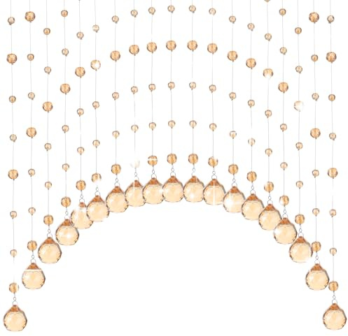 Meyeyaia 20 Strings Crystal Beaded Curtain, Hanging Beaded Curtain for Doorway, Arched Door String Curtain Room Divider for Doorway Window Living Room Bedroom Coffee House Decor (Chamgagne)