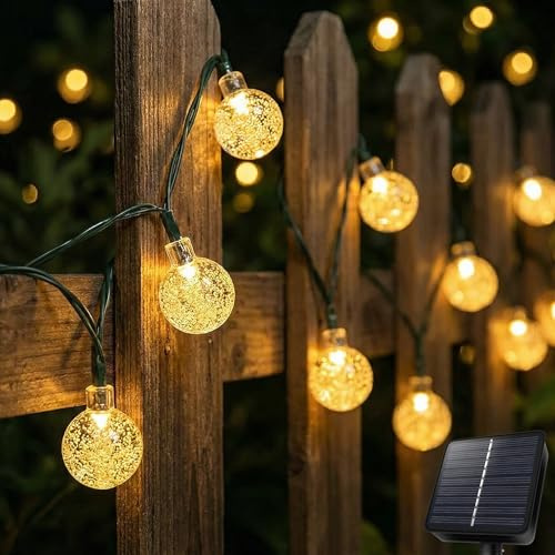 AGOTD Solar Lichterkette Aussen, 40LED Lichterkette Außen Solar mit Timer, IP65 8 Modi Kristall Kugeln Wasserdicht für Garten, Balkon Deko, Terrassen, Weihnachten, Hochzeiten, Partys, Bäume, Warmweiß
