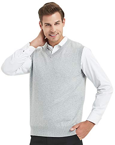 TOPTIE Homme Gilet Col en V sans Manches Coton, Gilet Pull Tricoté Homme, Pull décontracté Sweater Gilet Classique Slim Automne Hiver