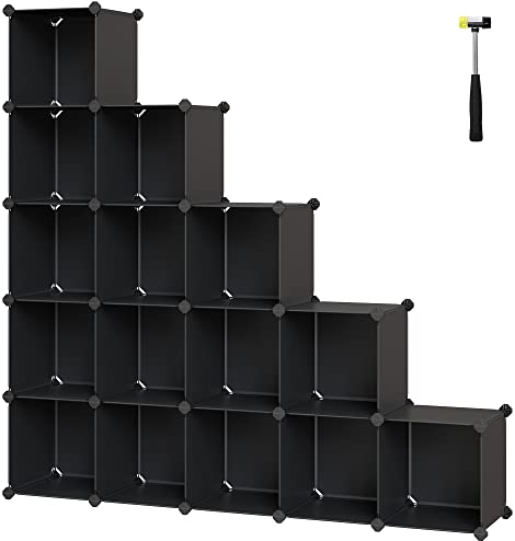SONGMICS Schuhregal, Regalsystem, Steckregal, Set aus 16 Würfeln, DIY Regal, stapelbar, aus PP-Kunststoff, als Garderobe, für Schlafzimmer, Büro, 31 x 123 x 123 cm, schwarz LPC44BK