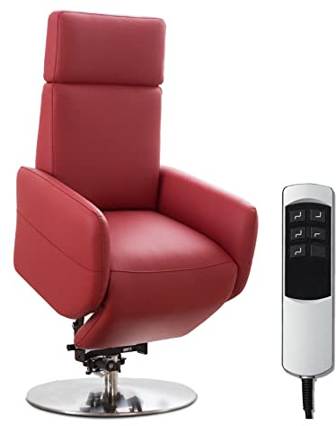 Cavadore TV-Sessel Cobra mit 2 E-Motoren und Aufstehhilfe / Elektrisch verstellbarer Fernsehsessel mit Fernbedienung / Relaxfunktion, Liegefunktion / bis 130 kg / M: 71 x 110 x 82 / Echtleder Rot