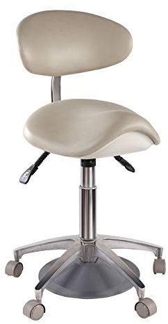 JMYSD Sattelstuhl Zahnarzthocker, Mit 360 Grad Drehbarer Armlehne PU Leder Assistent Hocker Stuhl Verstellbarer Beauty Hocker Salon Friseurstuhl,Weiß