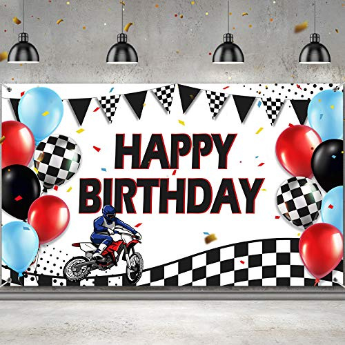 Sumind Dirt Bike Birthday Decoration Backdrop Banner Hot Race Motocross Racing Dirt Bike Themed Birthday Party Supplies, 72.8 x 43.3 Inch