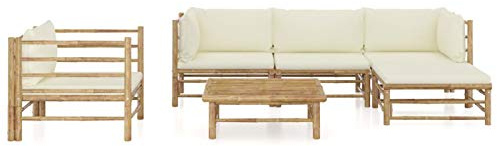 Tidyard Gartenmöbel 6-tlg.Sofagarnitur Garten-Lounge-Set Gartensofagarnitur Möbel-Set Mit Kissen,Garten Garnitur Sitzgruppe Gartensofa Gartengarnitur Gartenset Sitzgarnitur Mittelsofa,Bambus