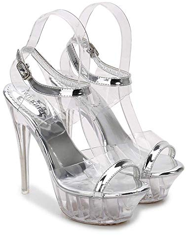 Komfortabel Transparent Sandalen Sexy Peeping Zehen Stilett High Heels Sommer- Metall Knöchelschnalle Plateau Plattform Pumpe glatt Rutschfest Kleid Plus Size Damenschuhe 35-43-Transparent||40