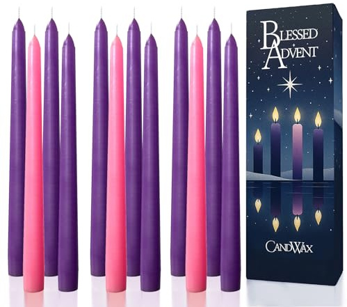 CANDWAX 30,5 cm cono candele dell'avvento 3 set – candele coniche candelabri non profumati, candele a lunga combustione, perfette come corona dell'avvento – candele viola dell'avvento