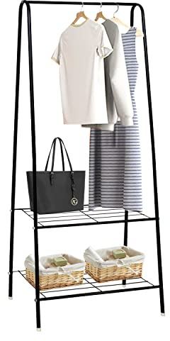 HOFLERA Clothes Rail Stand Garment Coat Rack with Metal Shelf, Frame for Bedroom, Saving Space Clothes Rail,1.5m(Black)