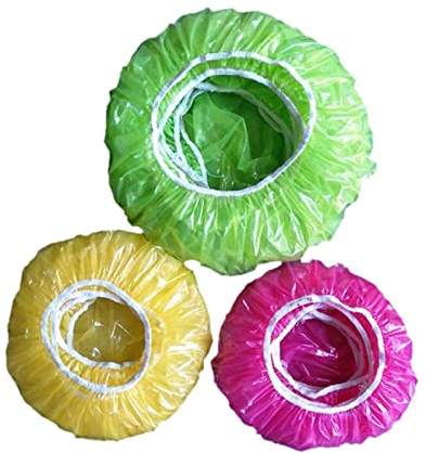 60 flache Abdeckungen, elastisch, wiederverwendbar, Frischhaltebeutel für Gemüse, Duschhaube im Hotel