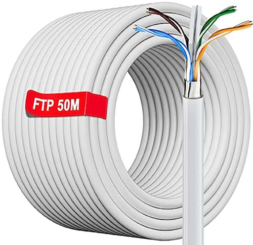 50 Metros Cable Ethernet 50m Exterior Blindado Cable De Instalación | FTP AWG23 CCA CAT6 | Gigabit, Alta Velocità, Anti-jamming, Impermeabile, RJ45 Cable | per Router, Modem, Switch (50 metros)