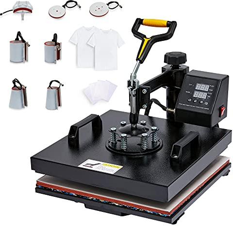 CREWORKS 8 en 1 Prensa de Calor 38x38CM Multifuncional Prensa Térmica Giratoria 360° Máquina de Prensa en Caliente para Camisetas/Bolsas/Sombreros (38x38cm 8 en 1)