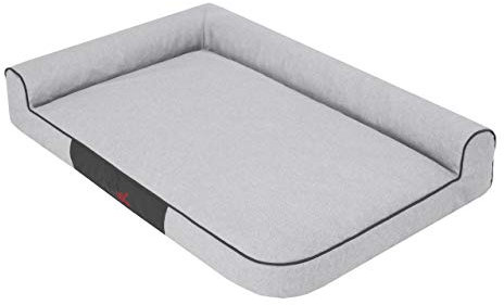 DOGGY Hundebett Katzenbett Haustierbett Hundeliege Gesteppt Hundekissen Bett Hundematratze Tierbett Hundesofa Matratze, Asche Ökoleinen, XL - 100 x 66 cm