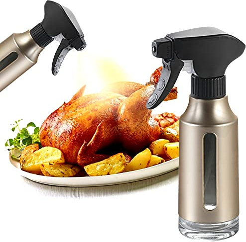 Micyples Olive Sprayer for Cooking,ABS Plastic Olive Oil Mister for Air Fryer Black Nozzel Dispenser Bottles Fat Reduction Glass Oil Control Spray Pot 6.35oz 180ml Capacity