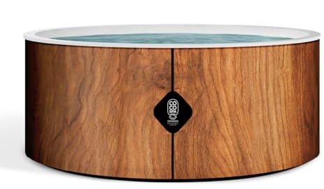 COCO SPA Tahiti Spa Gonflable | 180 cm de diamètre | 1100 litres | Moteur 2240 W | Jusqu'à 6 Personnes | Massage 140 Jets | Imitation Bois Naturel