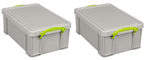 Really Useful Plastic Storage Box 9 Litre Recycled Dove Grey (Pack of 2)
