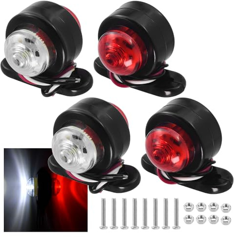 Pulchra 4 Pack LED Side Marker Lights, 12/ 24V Trailer Side Light White Red Double Sided Warning Indicator Lamps Parking Light Clearance Lights for Trailer Truck Lorry RV Caravan
