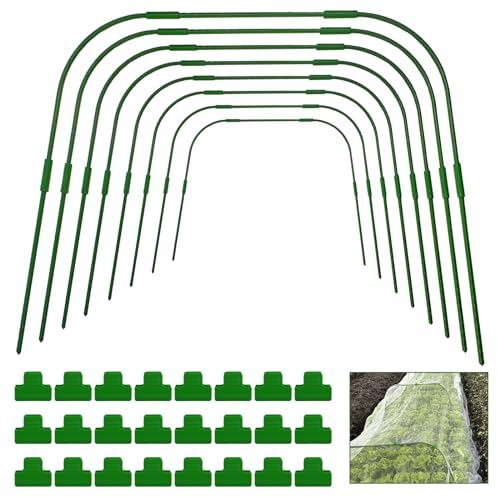 Gewächshausreifen, Wachstumstunnel, 104,9 cm B x 80 cm H mit 24 Klemmen, DIY-Gartenreifen, Kunststoff, rostfrei, Stützrahmen, Gartenreifen für Pflanzen, Obst, Gemüse, Hochbeete, Reihenabdeckung, 8